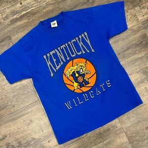 Vintage‎ Kentucky Wildcats Tshirt Blue Spellout Men Size XL PM Tag USA Made 90s